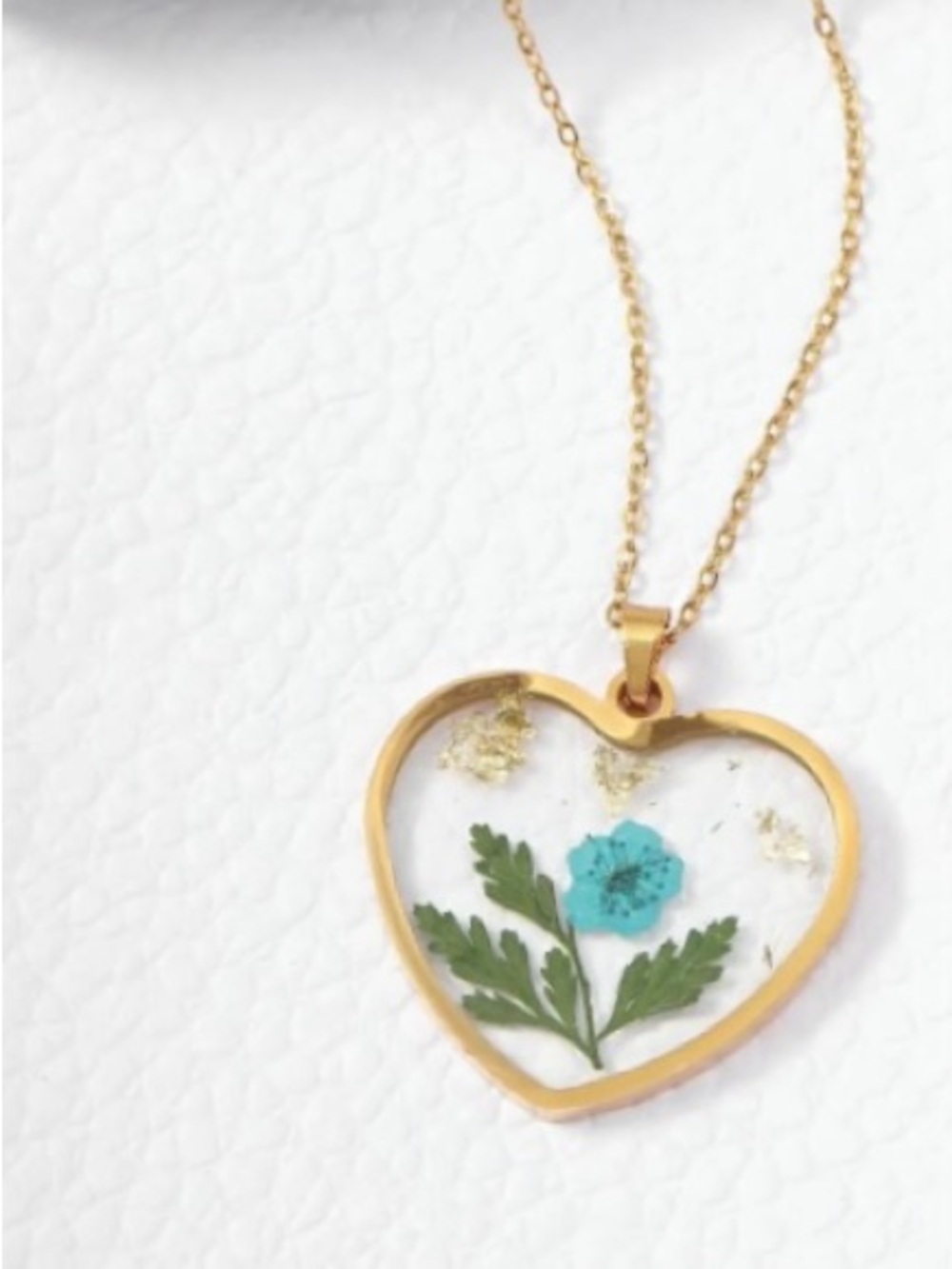 NWT Gold Heart Pendant Necklace with Blue Floral Inlay